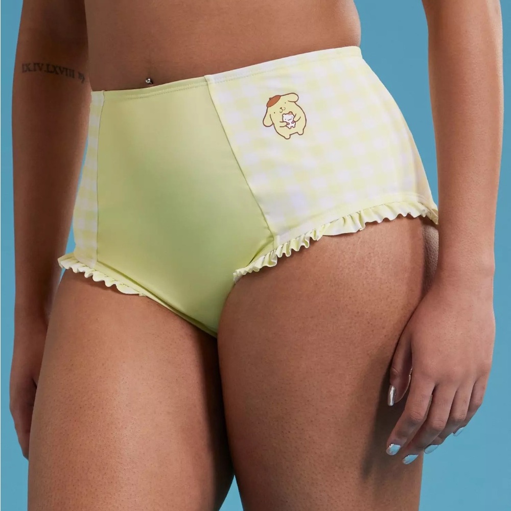 Pompompurin Yellow Gingham High-Waisted Swim Bottoms Sanrio‎ Hot Topic